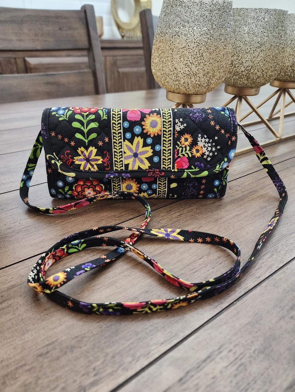 Stephanie Dawn Floral Black Crossbody Clutch Bag